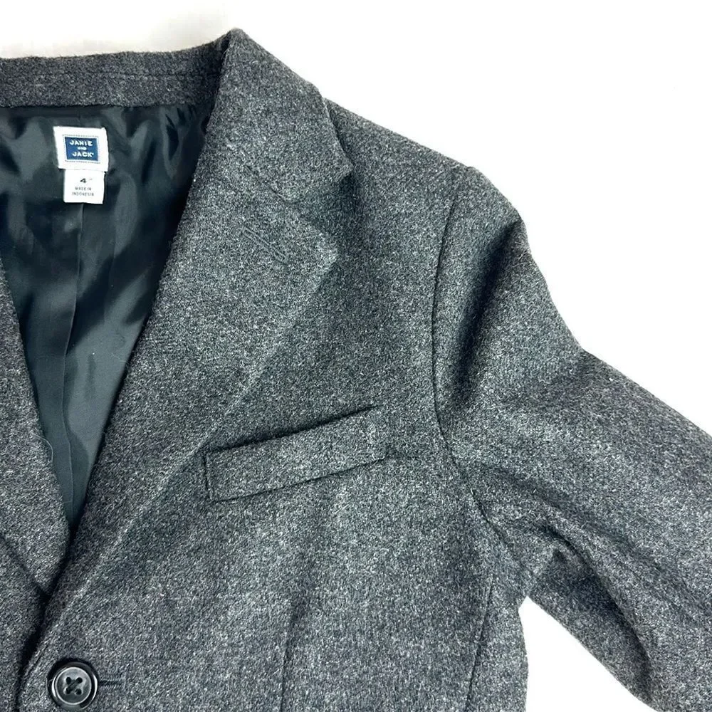 Janie and Jack Wool Blend Blazer Suit Jacket Gray with Elbow Patches sz 4